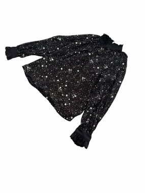 Black Star Print Ruffle Neck Blouse